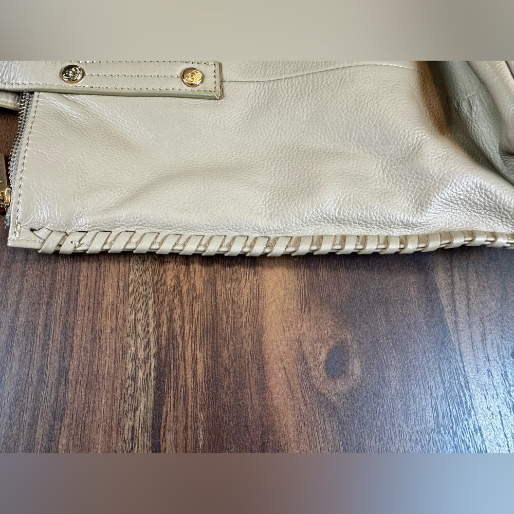 Tommy Bahama Tan Whipstitch Leather Shoulder Tote Bag - Picture 6 of 14
